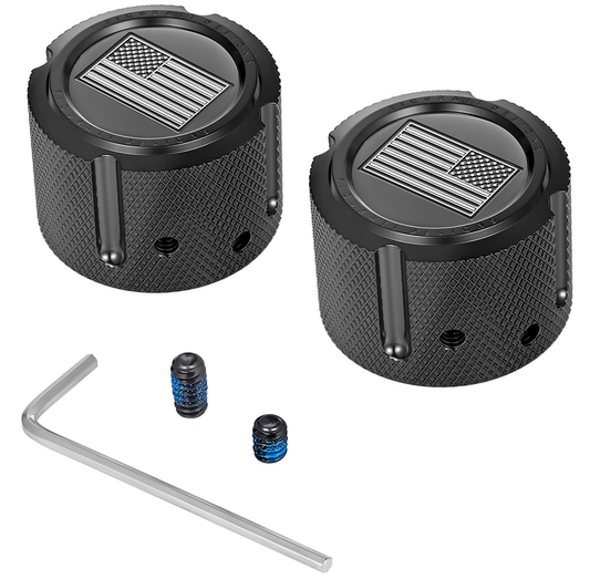 Figurati Designs American Flag Front Axle Nut Black Covers for 2002-2022 Harley