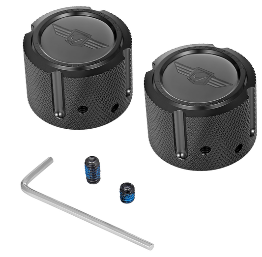 Figurati Designs Black Front Axle Nut Covers for 2002-2022 Harley Davidson
