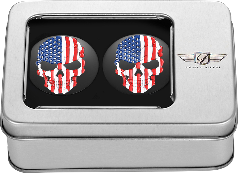 Figurati Designs Skull USA Flag Black Swingarm Covers for 1980-2025 Harley