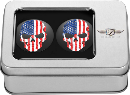 Figurati Designs Skull USA Flag Black Swingarm Covers for 1980-2025 Harley