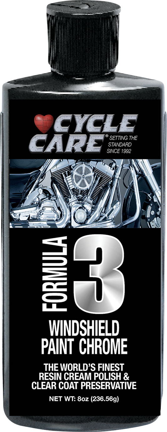 Cycle Care 8oz Formula 3 Motorcycle Windshield Paint Chrome Polish Protectant