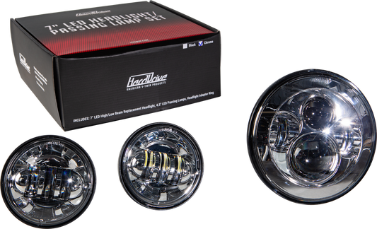 Harddrive Chrome Motorcycle LED Headlight & Passing Lamp Kit Harley Davidson