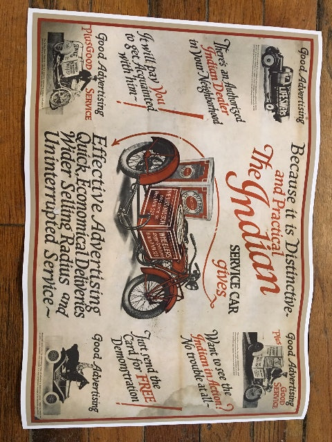 Vintage Replica Poster The Indian Service Car Chuck Myles Cardstock 24"x 17"
