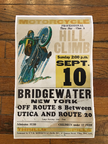 Vintage Replica Bridgewater NY Hill Climb 22" x 14" Chuck Myles Cardstock Poster