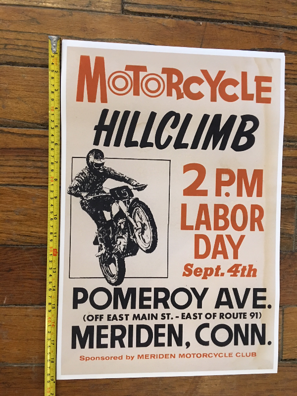 Vintage replica Labor Day Meriden Conn Hill Climb Cardstock 13" x 19" Poster