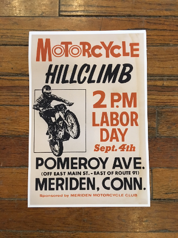 Vintage replica Labor Day Meriden Conn Hill Climb Cardstock 13" x 19" Poster