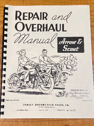 Chuck Myles Reprint Vintage Repair & Overhaul Manual Indian Arrow Scout 249 149