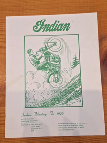 Chuck Myles genuine vintage 1929 Indian Hill Climb Winnings motorcycle magazine