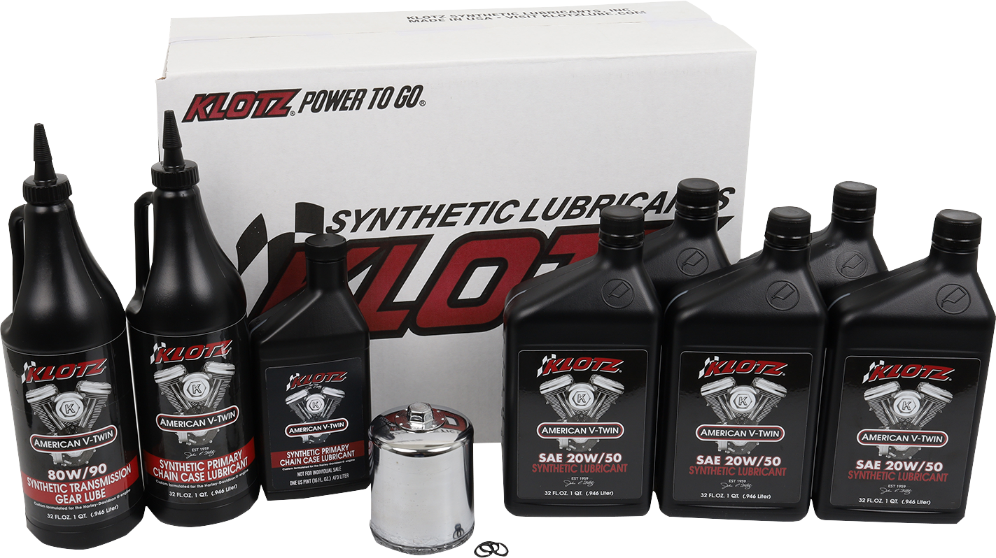 Klotz Premium 20W-50 Synthetic Oil Change Kit fits 1999-2017 Harley Models