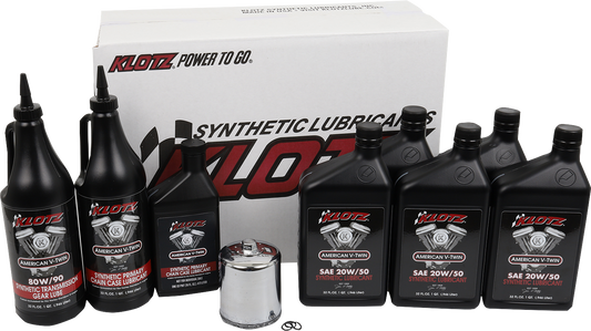 Klotz Premium 20W-50 Synthetic Oil Change Kit fits 1999-2017 Harley Models