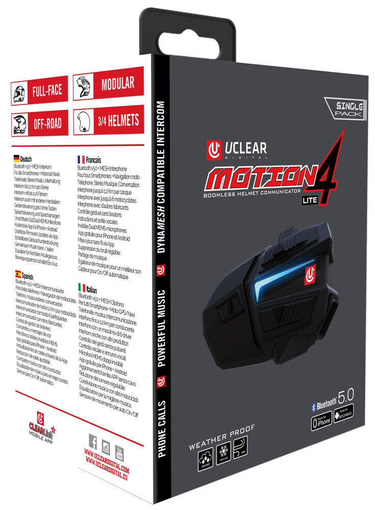 Uclear Motion 4 Lite Universal Bluetooth Motorcycle Fullface Helmet Communicator