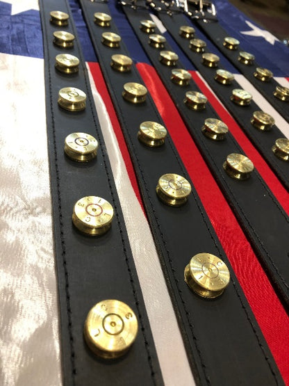 JT's Bad A** Leather 1.25" Dog Collar Once Fired BMG Military .50 Bullets
