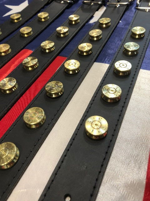 JT's Bad A** Leather 1.25" Dog Collar Once Fired BMG Military .50 Bullets