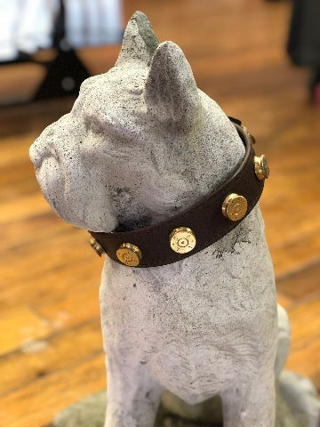 JT's Bad A** Leather 1.25" Dog Collar Once Fired BMG Military .50 Bullets