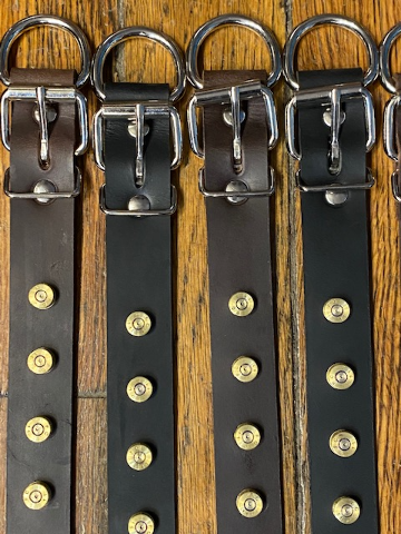 JT's Bad Ass Leather 1.25" Dog Collar Once Fired Military Brass