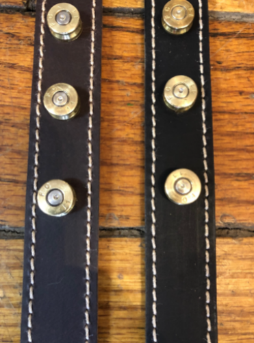 JT's Cycles Custom Handmade 1" Black Brown Dog Collar w/ Real 7.62 Brass Casings