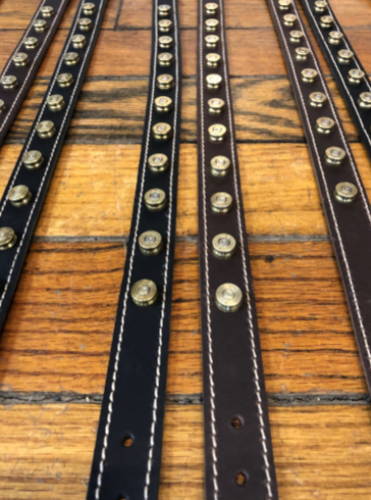 JT's Cycles Custom Handmade 1" Black Brown Dog Collar w/ Real 7.62 Brass Casings