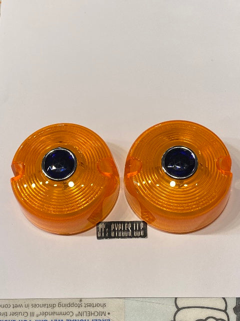 Chris Products Pair Amber & Blue Dot Turn Signal Lens fits 1986-2001 Harley