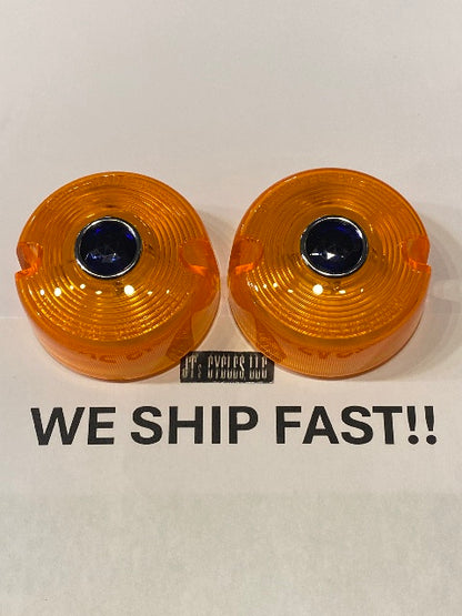 Chris Products Pair Amber & Blue Dot Turn Signal Lens fits 1986-2001 Harley