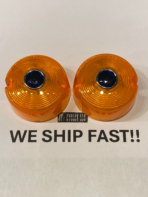 Chris Products Pair Amber & Blue Dot Turn Signal Lens fits 1986-2001 Harley