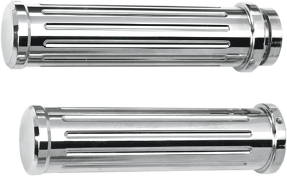 Pro One Chrome Grooved Handlebar Hand Grips for 1980-2022 Harley Touring Softail