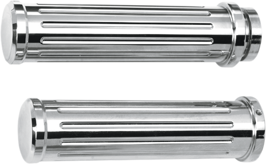 Pro One Chrome Grooved Handlebar Hand Grips for 1980-2022 Harley Touring Softail