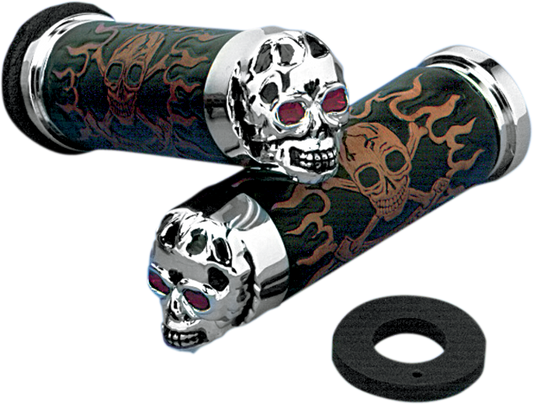 Drag Specialties Skull Hand Grips fits 1980-2022 Harley Touring Dyna Softail XL