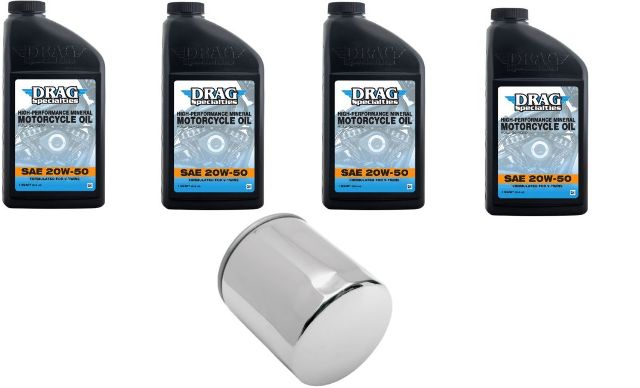 Drag Specialties 4qt SAE 20W-50 Oil & Chrome Filter 1999-2020 Harley Touring