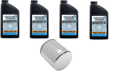 Drag Specialties 4qt SAE 20W-50 Oil & Chrome Filter 1999-2020 Harley Touring