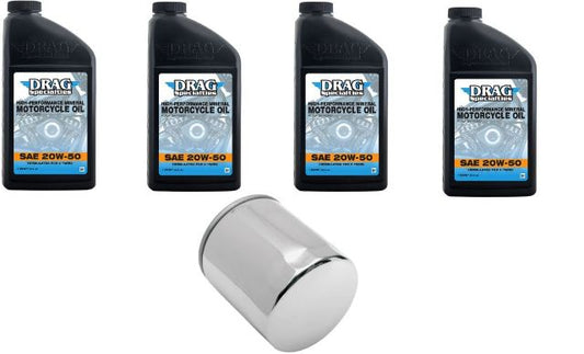 Drag Specialties 4qt SAE 20W-50 Oil & Chrome Filter 1999-2020 Harley Touring