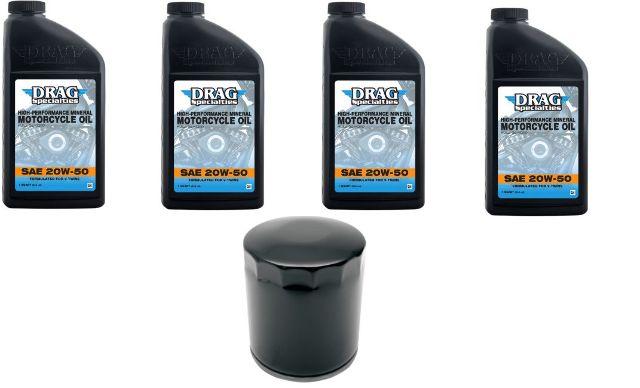 Drag Specialties 4qt SAE 20W-50 Oil & Black Filter 1999-2017 Harley Dyna Touring