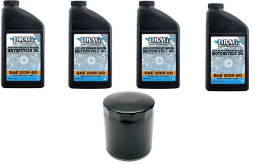 Drag Specialties 4qt SAE 20W-50 Oil & Black Filter 1999-2017 Harley Dyna Touring