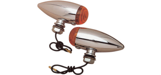 Drag Specialties Chrome 2 Pack Bullet Amber Lens Turn Signal Kit Harley Davidson