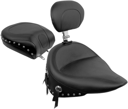 Mustang Wide Solo Seat with Backrest for 1984-1999 Harley Softail Fat Boy