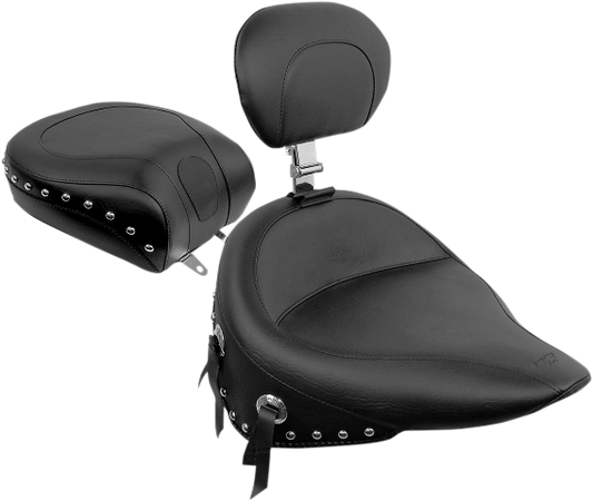 Mustang Wide Solo Seat with Backrest for 1984-1999 Harley Softail Fat Boy