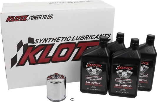 Klotz Synthetic 20W-50 Oil Change Kit 1984-2018 Harley Touring Softail Dyna