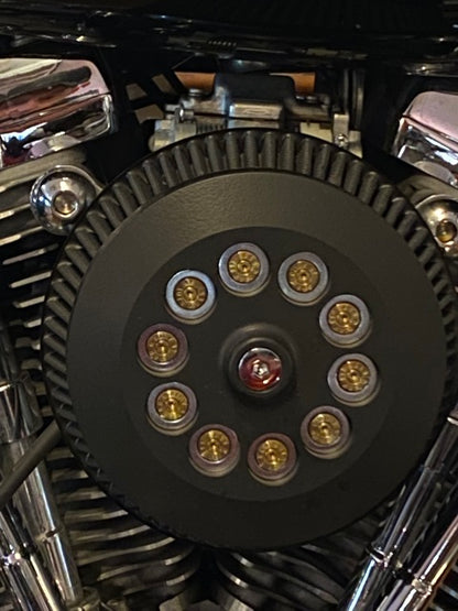 JT's Cycles Genuine .45 Auto Brass Bullets Flat Black Air Filter Cover Harley