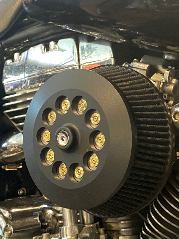 JT's Cycles Genuine 7.62 Military Brass Bullets Black Air Filter Cover Harley