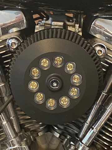 JT's Cycles Genuine 7.62 Military Brass Bullets Black Air Filter Cover Harley