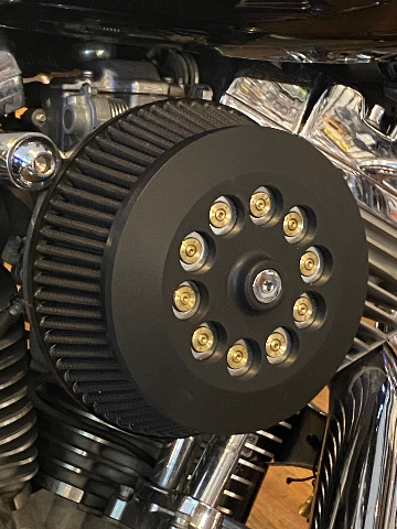 JT's Cycles Genuine 7.62 Military Brass Bullets Black Air Filter Cover Harley