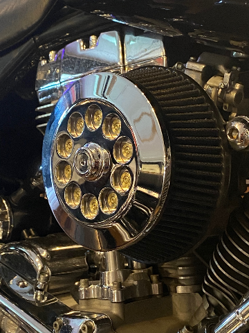 JT's Cycles Genuine 7.62 Military Brass Bullets Chrome Air Filter Cover Harley
