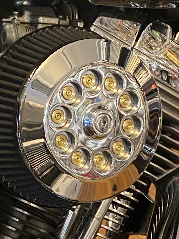 JT's Cycles Genuine 7.62 Military Brass Bullets Chrome Air Filter Cover Harley