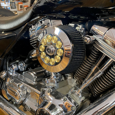 JT's Cycles Genuine .50 Caliber BMG Bullets Chrome Air Cleaner Cover for Harley
