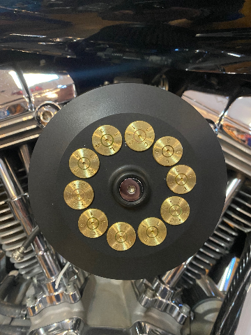 JT's Cycles Custom Air Cleaner Cover PowderCoat Black .50 Cal Bullets for Harley