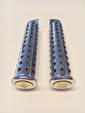 JT's Cycles Genuine .50 Caliber BMG Bullets In Chrome Silencer Footpegs Harley