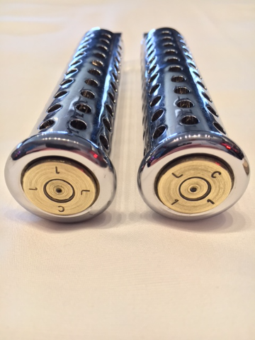JT's Cycles Genuine .50 Caliber BMG Bullets In Chrome Silencer Footpegs Harley