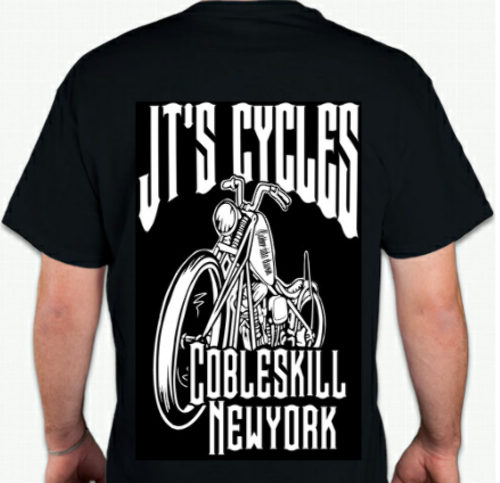 JT's Cycles Motorcycle Biker Shop American Flag Casual Unisex Adult T-Shirt