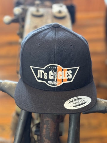 JT's Cycles Custom Motorcycle Shop Premium Snapback Hat Flat Bill Cap