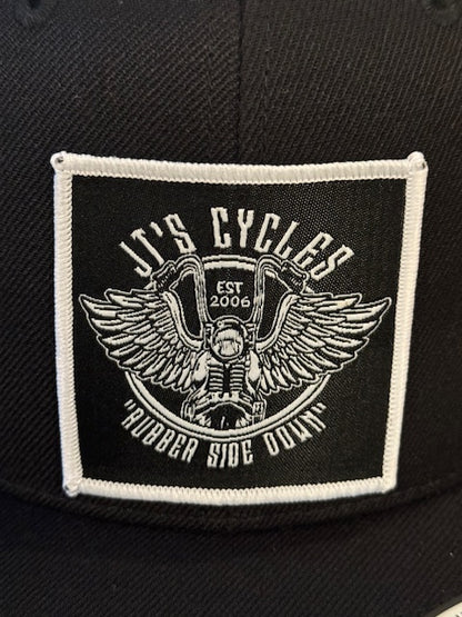 JT's Cycles Custom Motorcycle Yupoong 6089M Premium Snapback Hat Flat Bill Cap