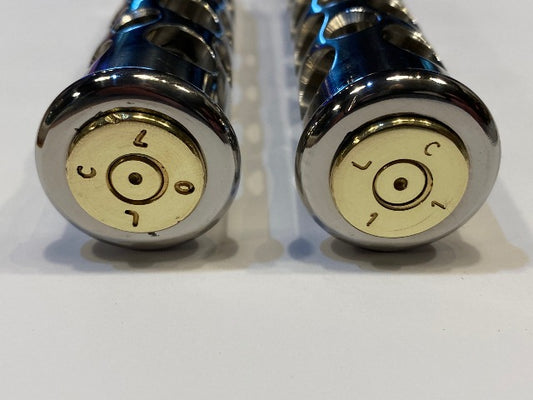 JT's Cycles Stainless Steel Genuine .50 Caliber BMG Bullets Footpegs for Harley